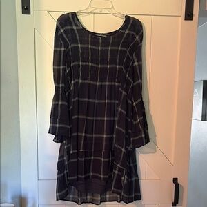 O’Neill Navy & Aqua Plaid Lined Long Sleeve Dress
